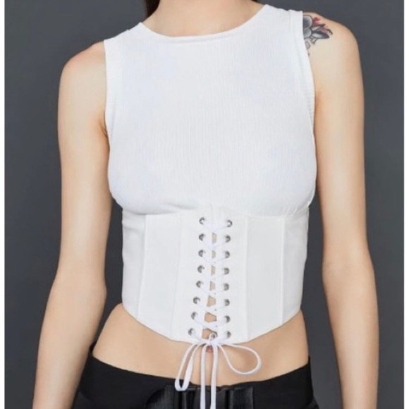 Poster Girl x Dolls Kill plus size Half corset tank top ribbed white new 3X/XXXL - Picture 1 of 7